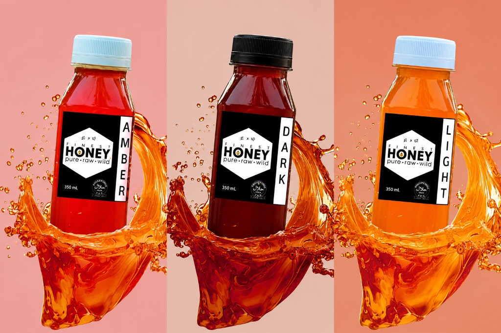 Finest Honey in amber, dark, and light varieties